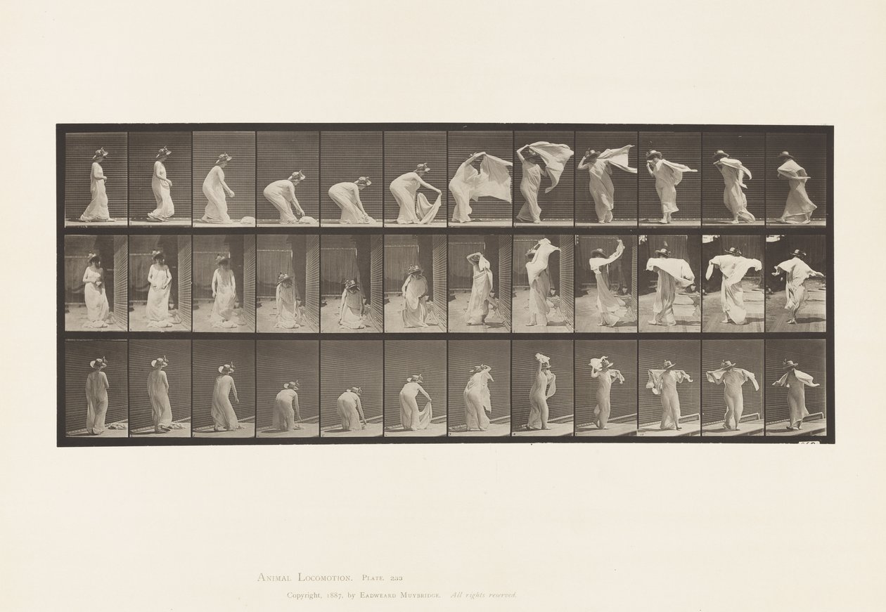 Plaat 233. Sjaal optillen, om schouders doen, draaien door Eadweard Muybridge