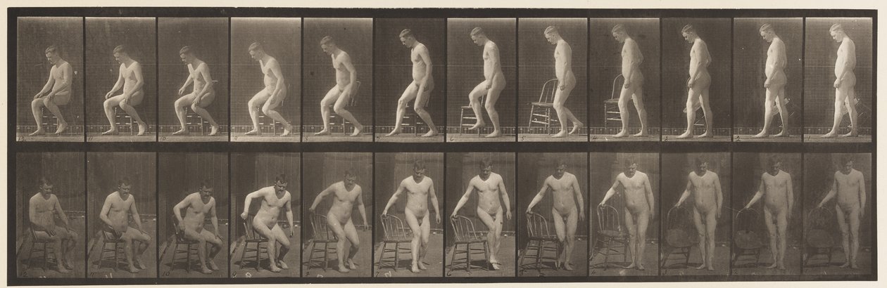Plaat 236. Stoel plaatsen en gaan zitten, 1885 door Eadweard Muybridge