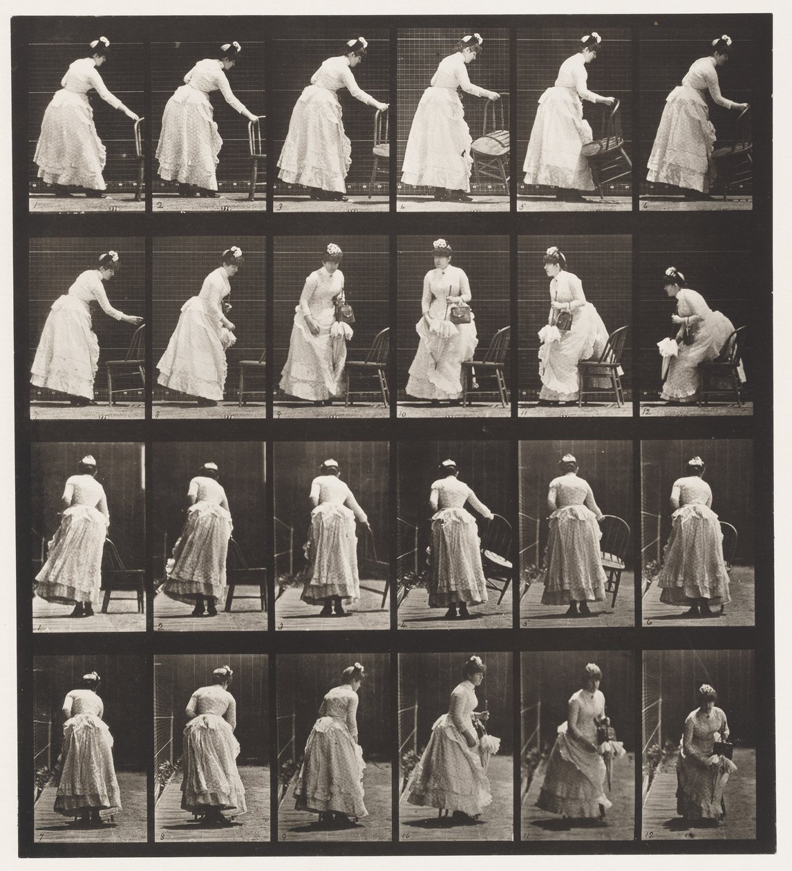 Plaat 243. Stoel Plaatsen, Zitten en Waaier Flirten door Eadweard Muybridge