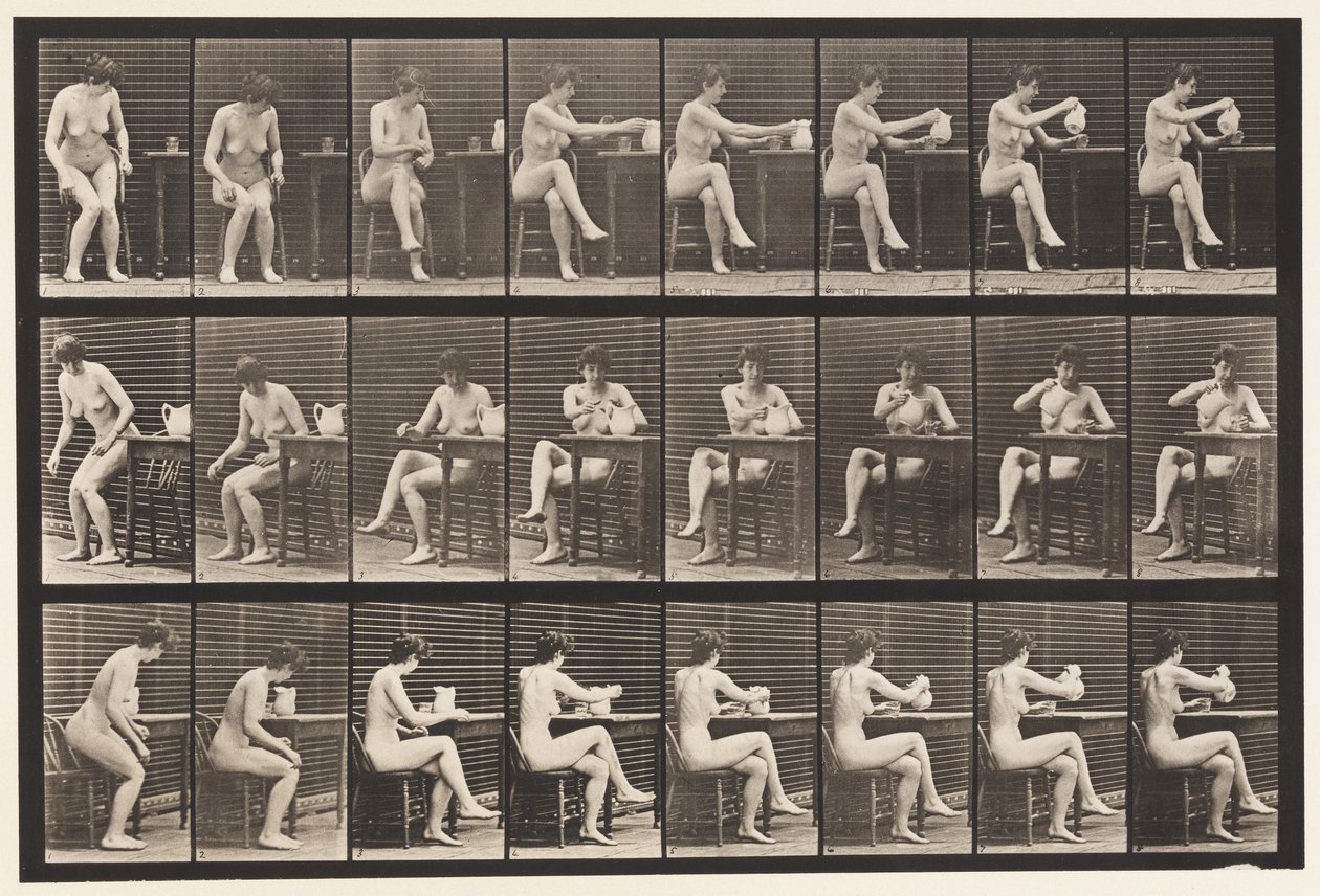 Plaat 244. Zitten, Benen Kruisen, Beker Vullen uit Kan door Eadweard Muybridge