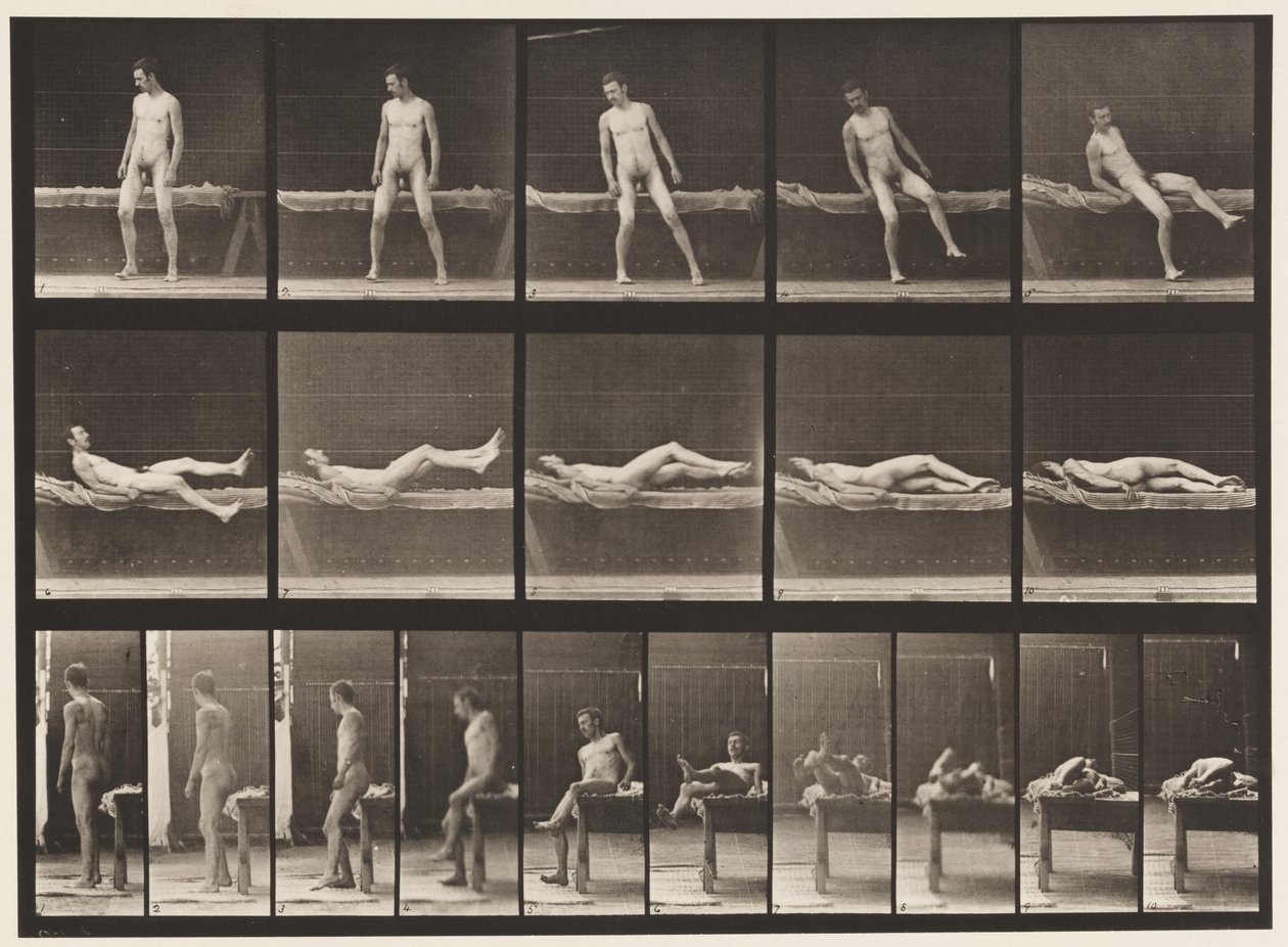 Plaat 259. Liggend op een bank en omdraaien op zij, 1885 door Eadweard Muybridge