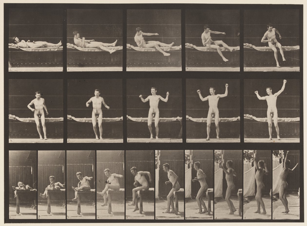 Plaat 260. Opstaan van bank en armen strekken, 1885 door Eadweard Muybridge