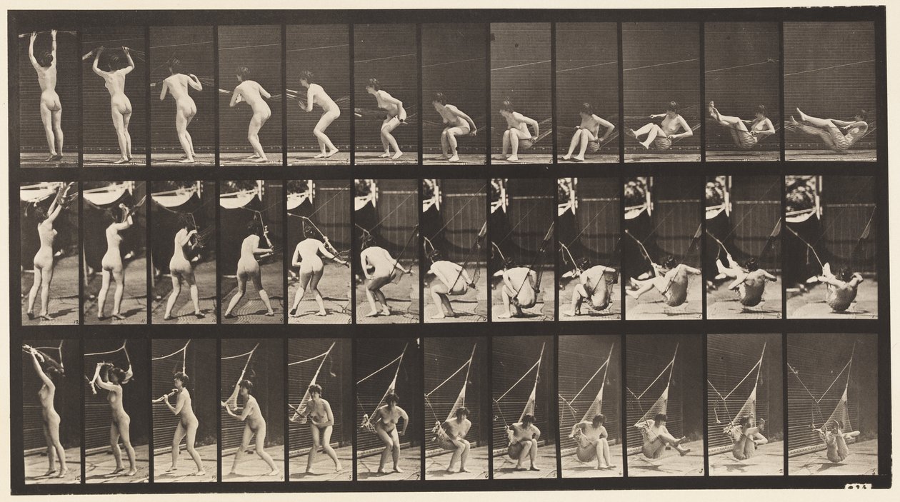Plaat 262. Uit een hangmat komen door Eadweard Muybridge