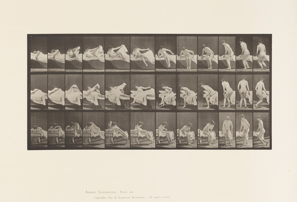 Plaat 264. Uit bed komen en zich voorbereiden om te knielen door Eadweard Muybridge