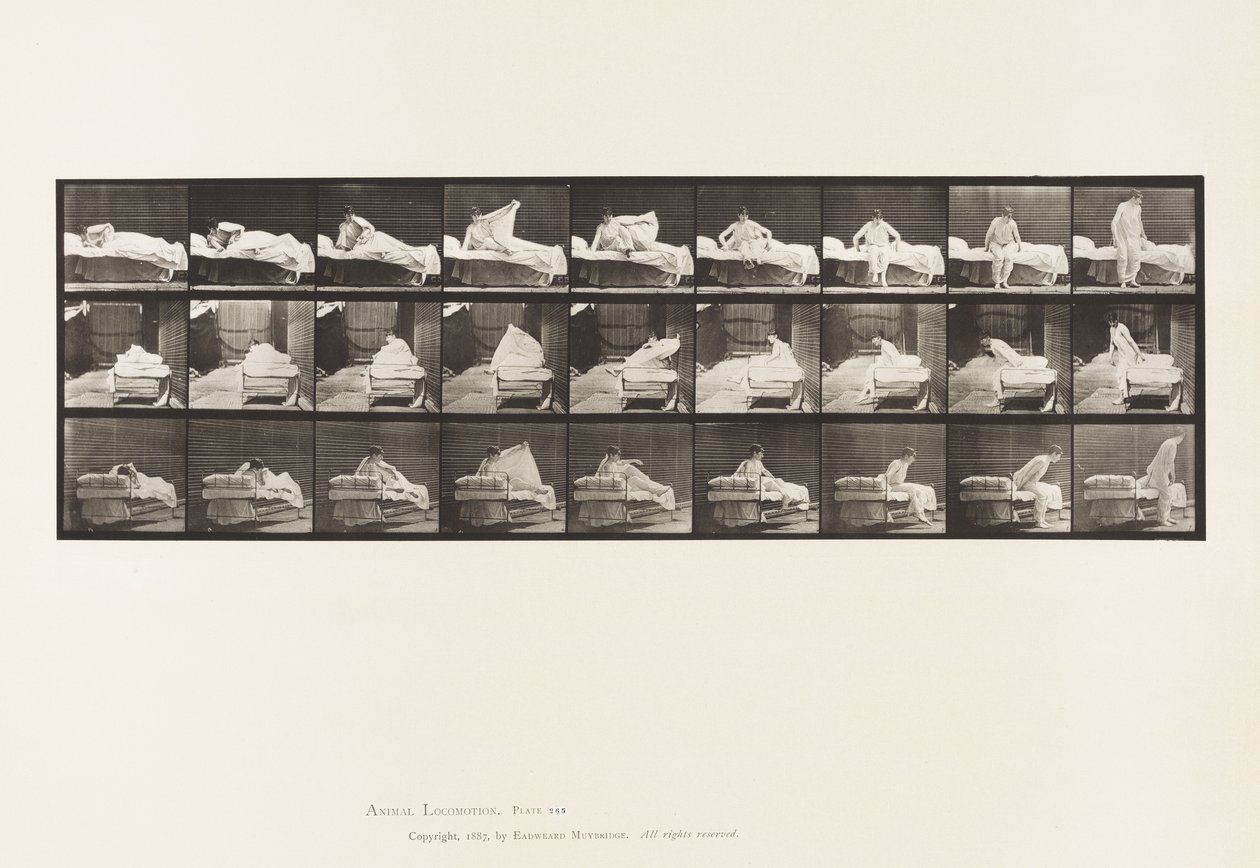 Plaat 265. Uit bed komen en voorbereiden om te knielen door Eadweard Muybridge