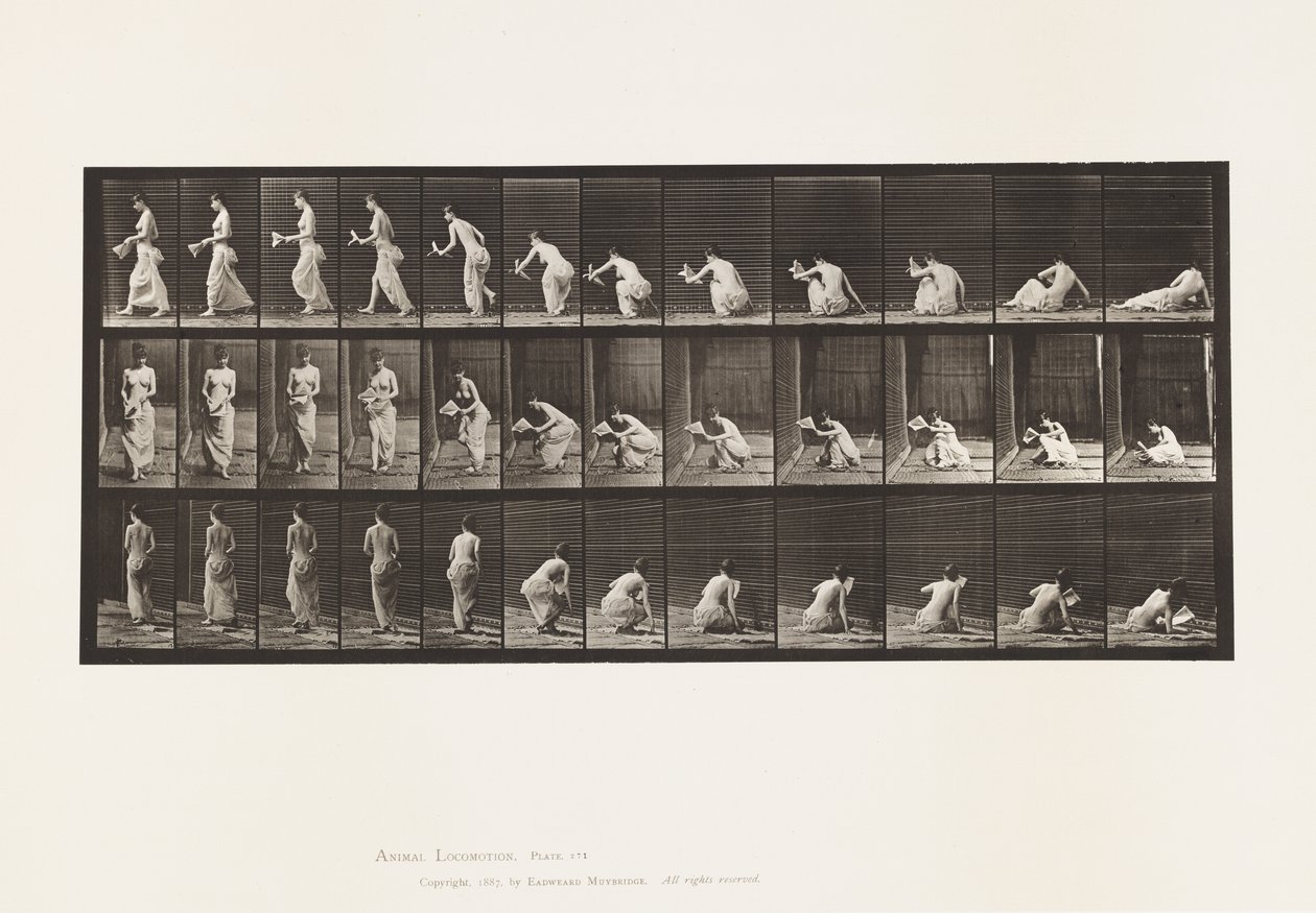 Plaat 271. Opstaan van de grond met een papier in de linkerhand door Eadweard Muybridge