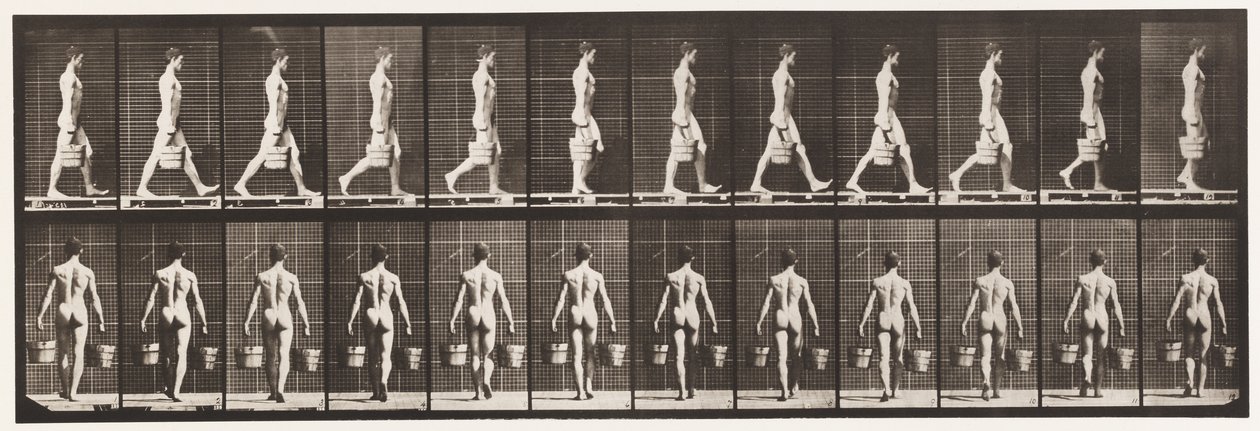 Lopen, emmer water in elke hand door Eadweard Muybridge