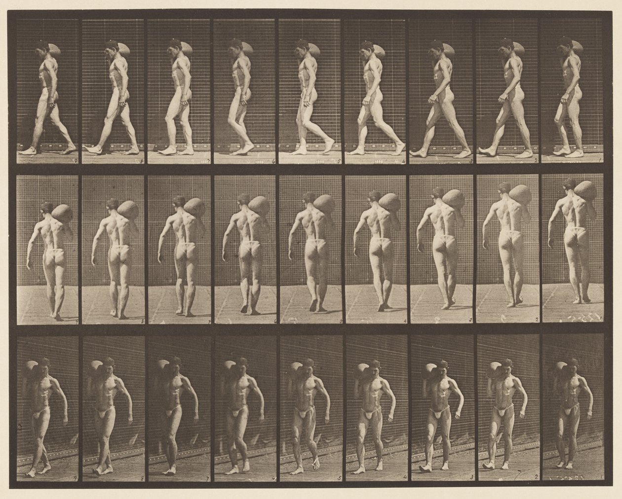 Plaat 31. Lopen, 75-lb Steen op Rechter Schouder Dragen door Eadweard Muybridge
