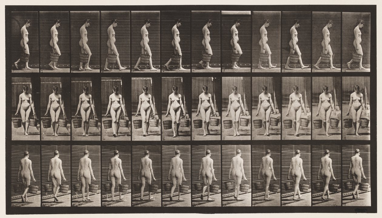 Plaat 32. Lopen, Emmer Water in Elke Hand Dragen door Eadweard Muybridge