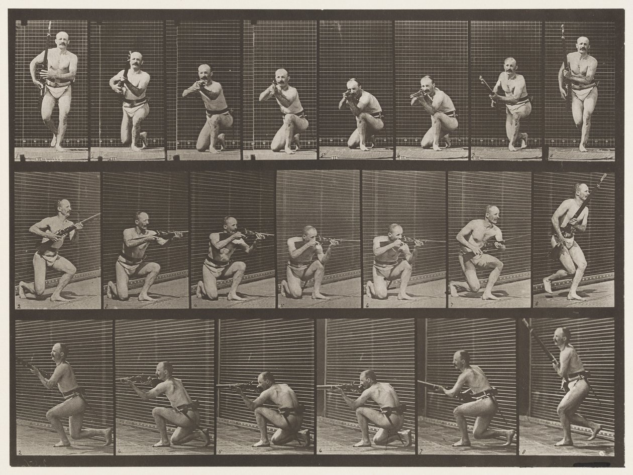 Plaat 356. Knielen, vuren en opstaan door Eadweard Muybridge