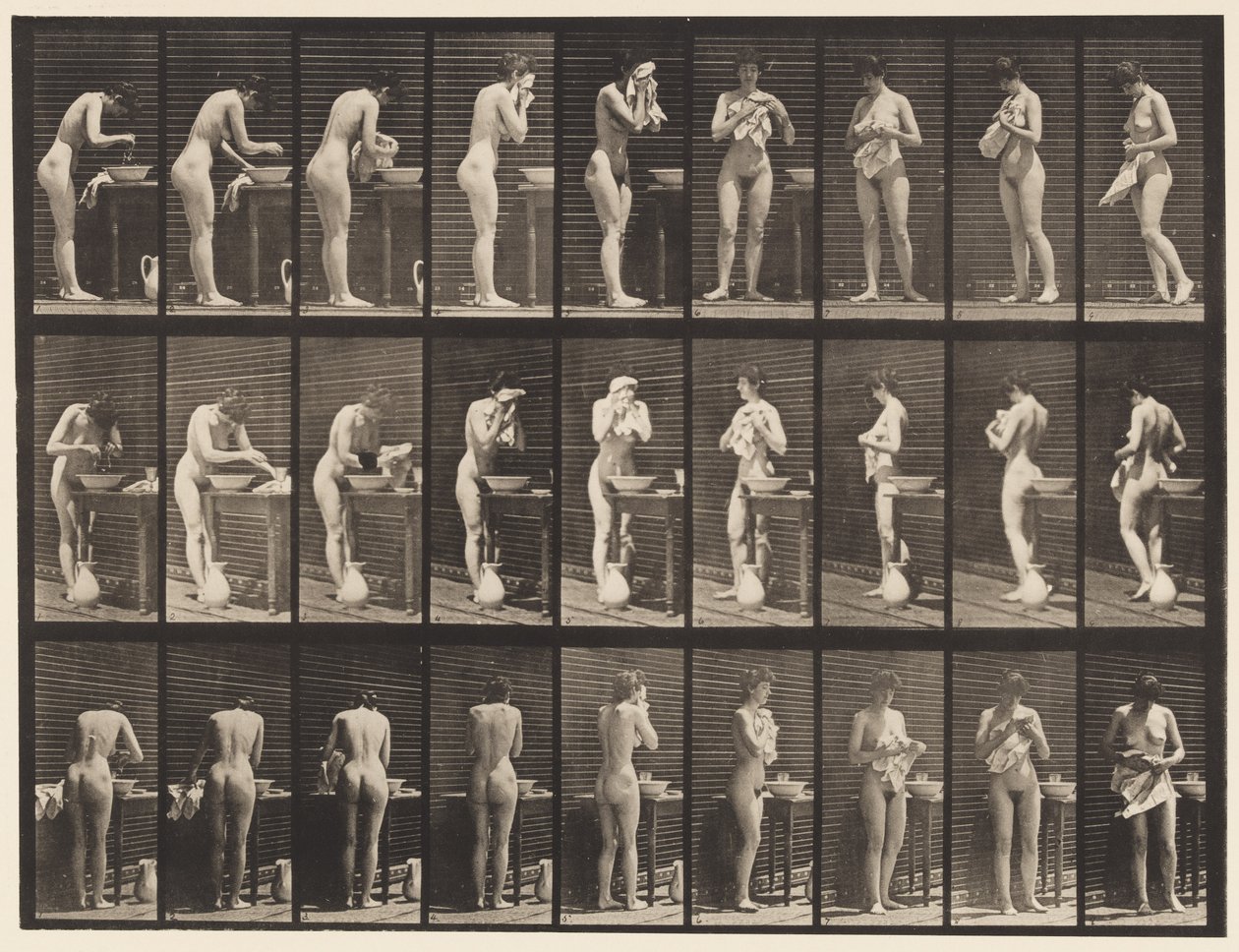 Plaat 412. Wassen, gezicht afvegen en omdraaien door Eadweard Muybridge