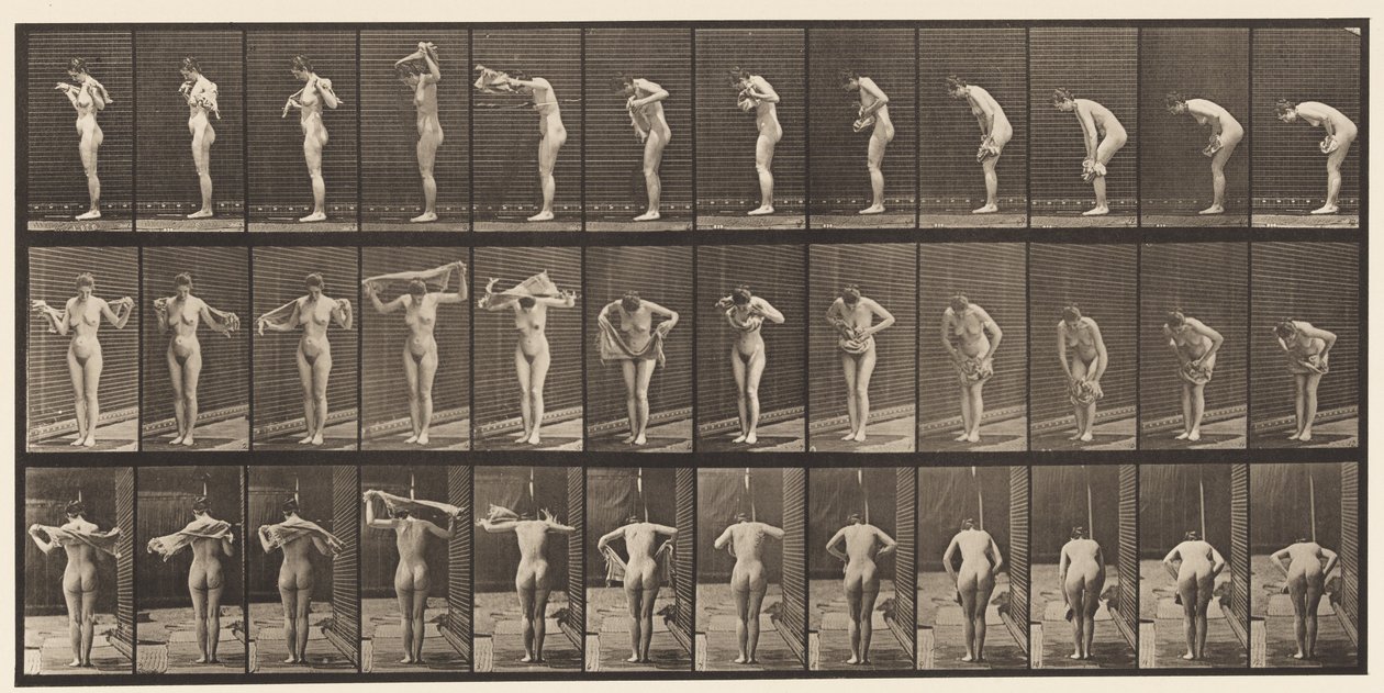 Plaat 414. Lichaam afvegen met handdoek door Eadweard Muybridge