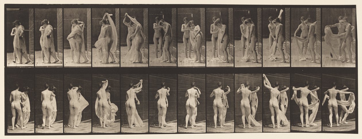 Plaat 428. Toilet; Twee modellen, 1 ontkleedt zich door Eadweard Muybridge