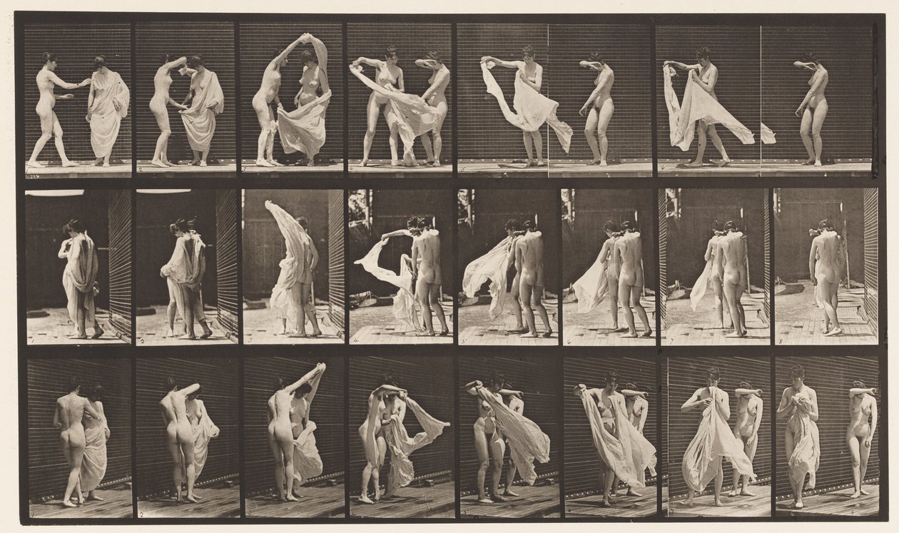Plaat 429. Toilet; Twee modellen, 1 ontkleedt zich door Eadweard Muybridge