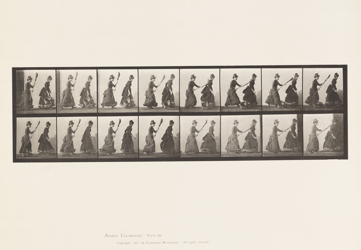 Twee Modellen, 16 Achtervolgt 4 met een Bezem door Eadweard Muybridge