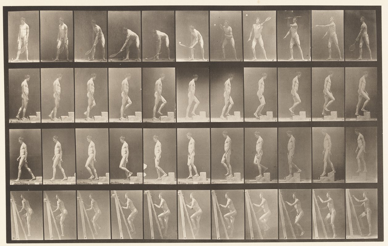 Plaat 486. A, Lawn Tennis; B, Een stap omhoog, 1872-1885 door Eadweard Muybridge