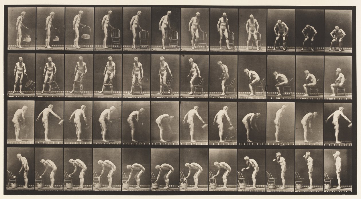 Plaat 490. A, Gaan Zitten; B, Gaan Zitten; C, Water Sprenkelen door Eadweard Muybridge