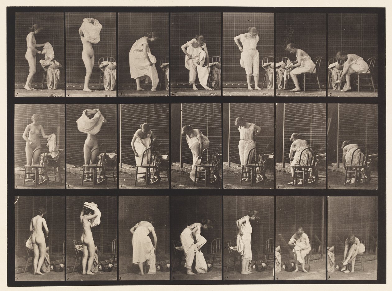 Plaat 493. Diverse fasen van de toilet, 1872-1885 door Eadweard Muybridge
