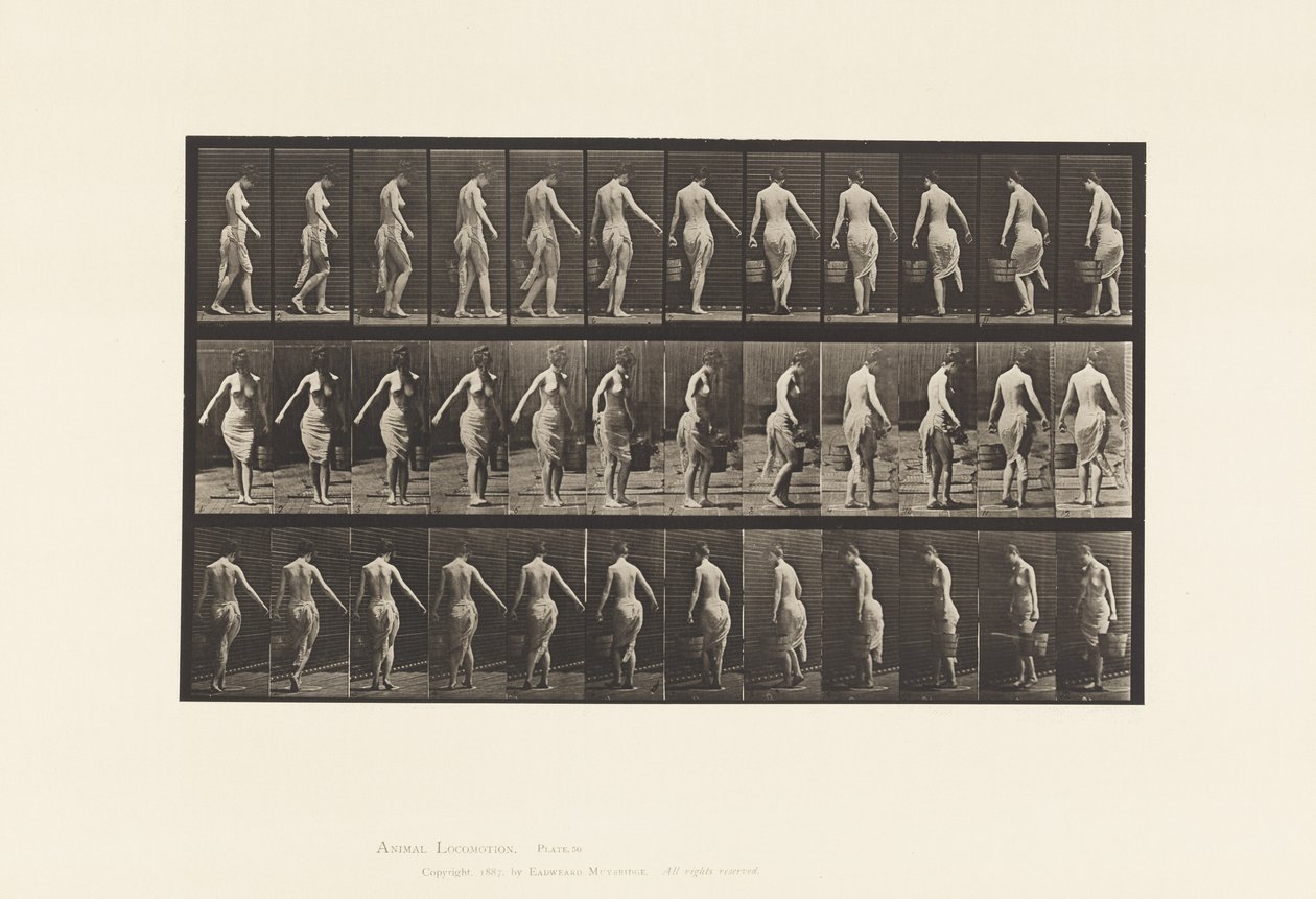 Plaat 50. Lopen, een emmer dragen door Eadweard Muybridge