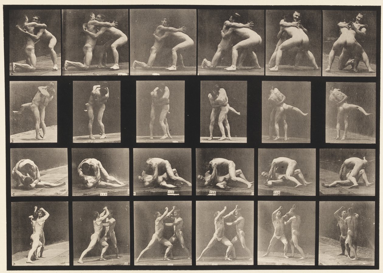 Plaat 520. A, 98 en 100 Worstelen; B, 98 en 100 Worstelen door Eadweard Muybridge