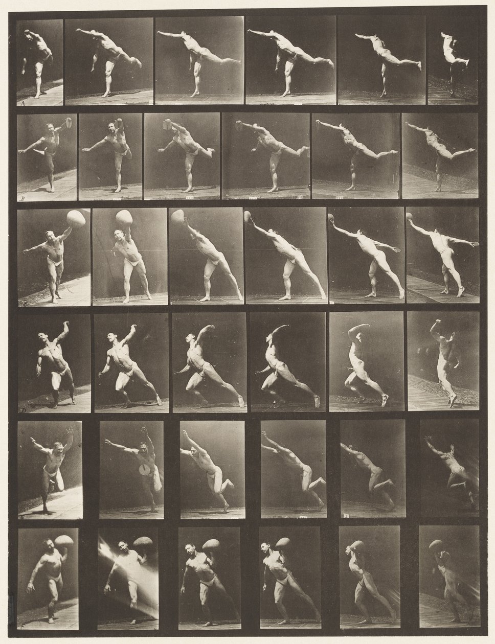 Plaat 523. A, een slag toebrengen; B, schijf werpen door Eadweard Muybridge