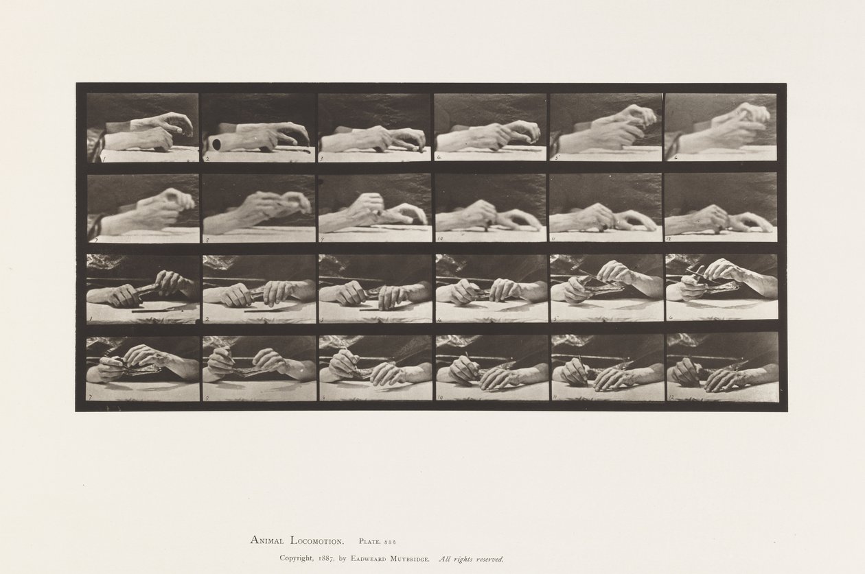 Plaat 536. Beweging van de Hand; Handen Wisselen Potlood door Eadweard Muybridge