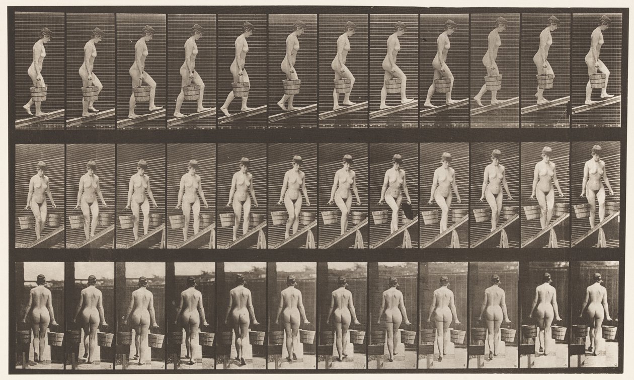 Plaat 82. Helling Beklimmen, Emmer Water in Elke Hand door Eadweard Muybridge