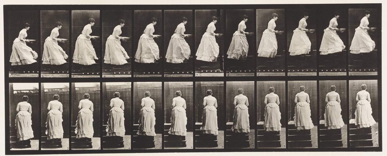Plaat 95. Trap oplopen, een kom in handen, 1885 door Eadweard Muybridge
