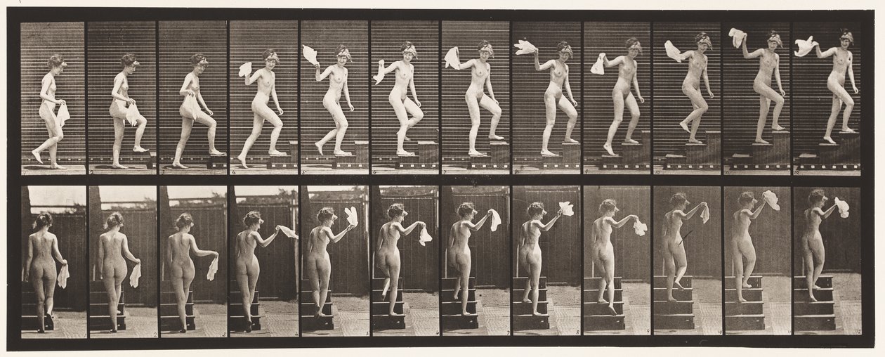 Plaat 96. Trap Beklimmen, Rondkijken; Zakdoek Wapperen door Eadweard Muybridge