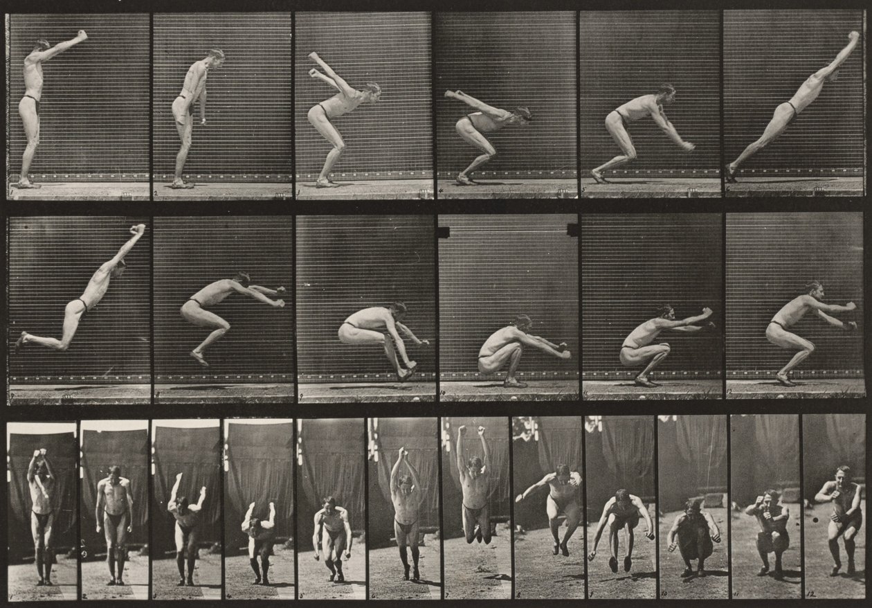 Plaat nummer 163. Springen, verspringen vanuit stand door Eadweard Muybridge