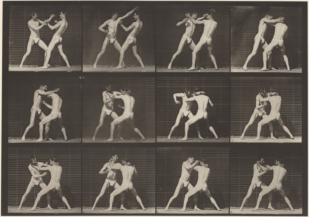 Plaat nummer 340. Boksen, open hand (schoenen),1887 (foto) door Eadweard Muybridge