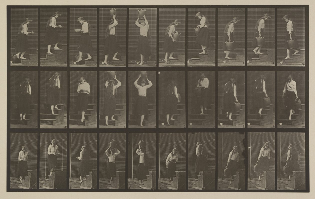 Plaat nummer 504. Op- en aflopende trappen door Eadweard Muybridge