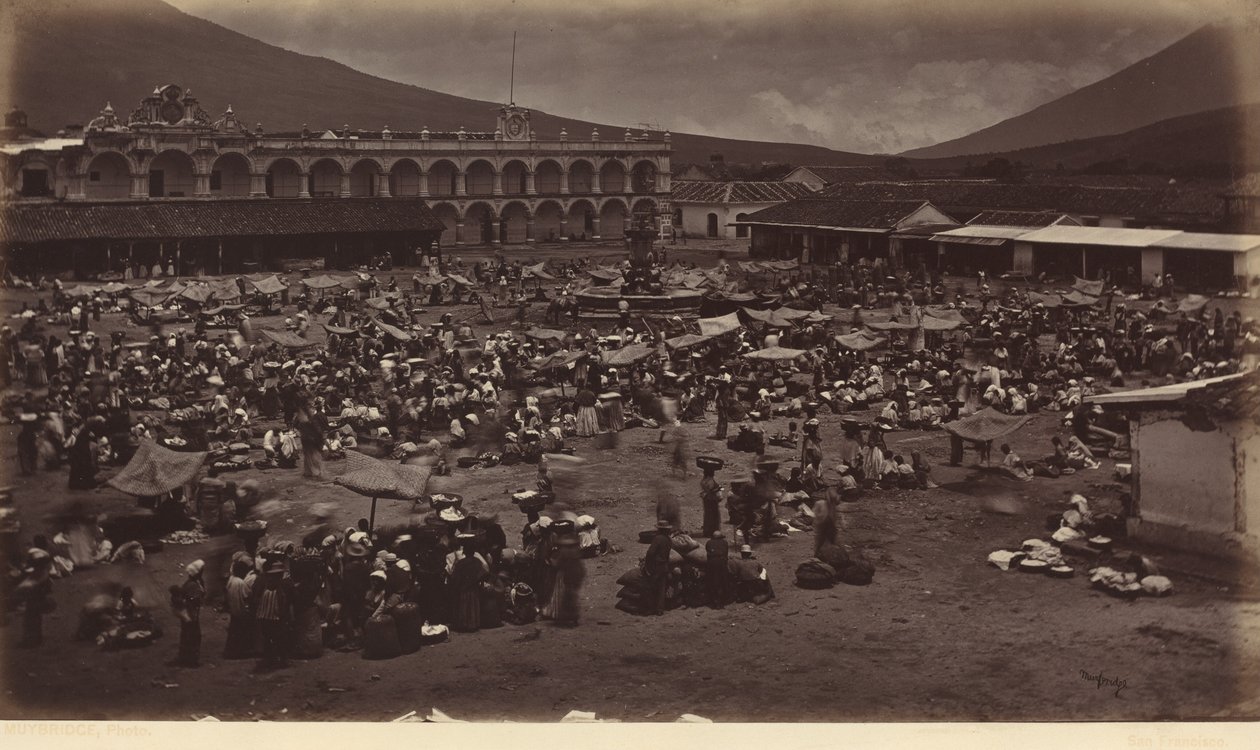 Plaza en paleis van de onderkoning-Antigua de Guatemala,1877 (foto) door Eadweard Muybridge
