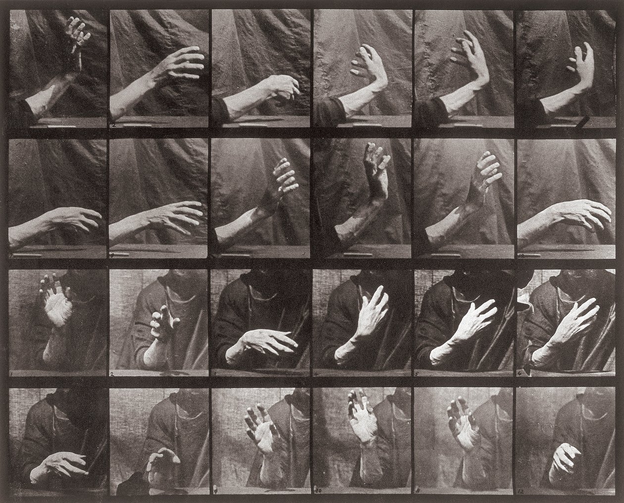 Sequentie met handbeweging, plaat 535 van Dierenlocomotie door Eadweard Muybridge