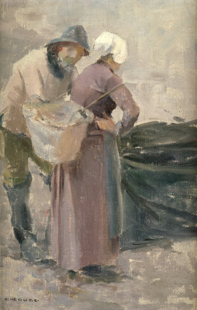 De Huisvrouw Bekijkt de Vangst van de Visser, ca. 1900 door Eanger Irving Couse