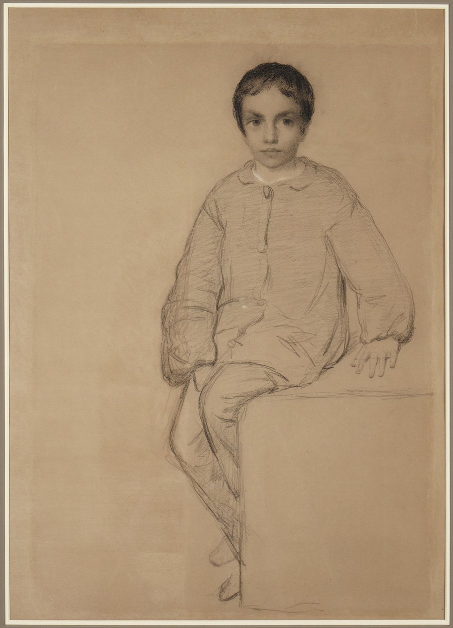 Zittende jongen door Eastman Johnson