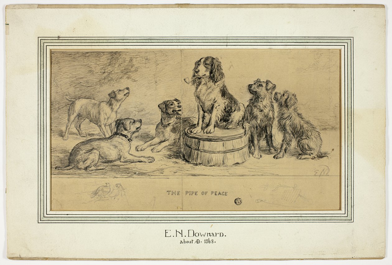 De vredespijp (recto); schets van Dorpsstraat (verso) door Ebenezer Newman Downard