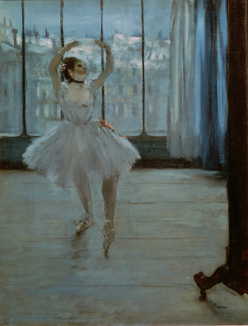 Danseres voor een raam (Danseres in de fotostudio) ca. 1874-77 door Edgar Degas