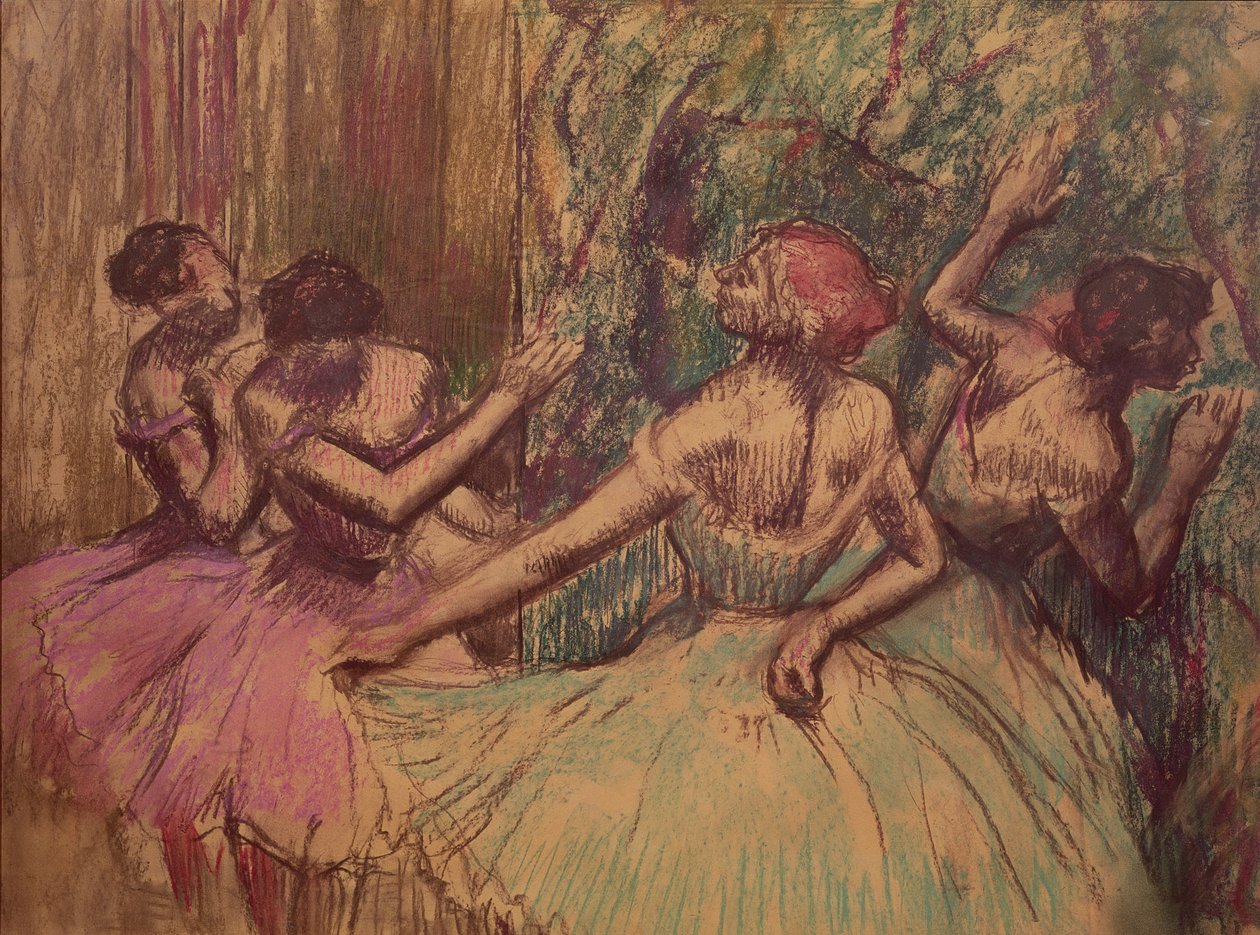 Dansers in de coulissen, c.1897-1901 door Edgar Degas