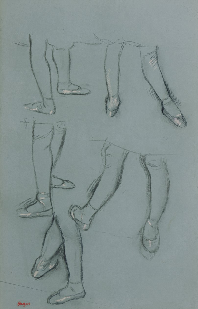 Vijf studies van een paar benen, ca. 1878-80 (potlood, houtskool en pastel op groen papier) door Edgar Degas