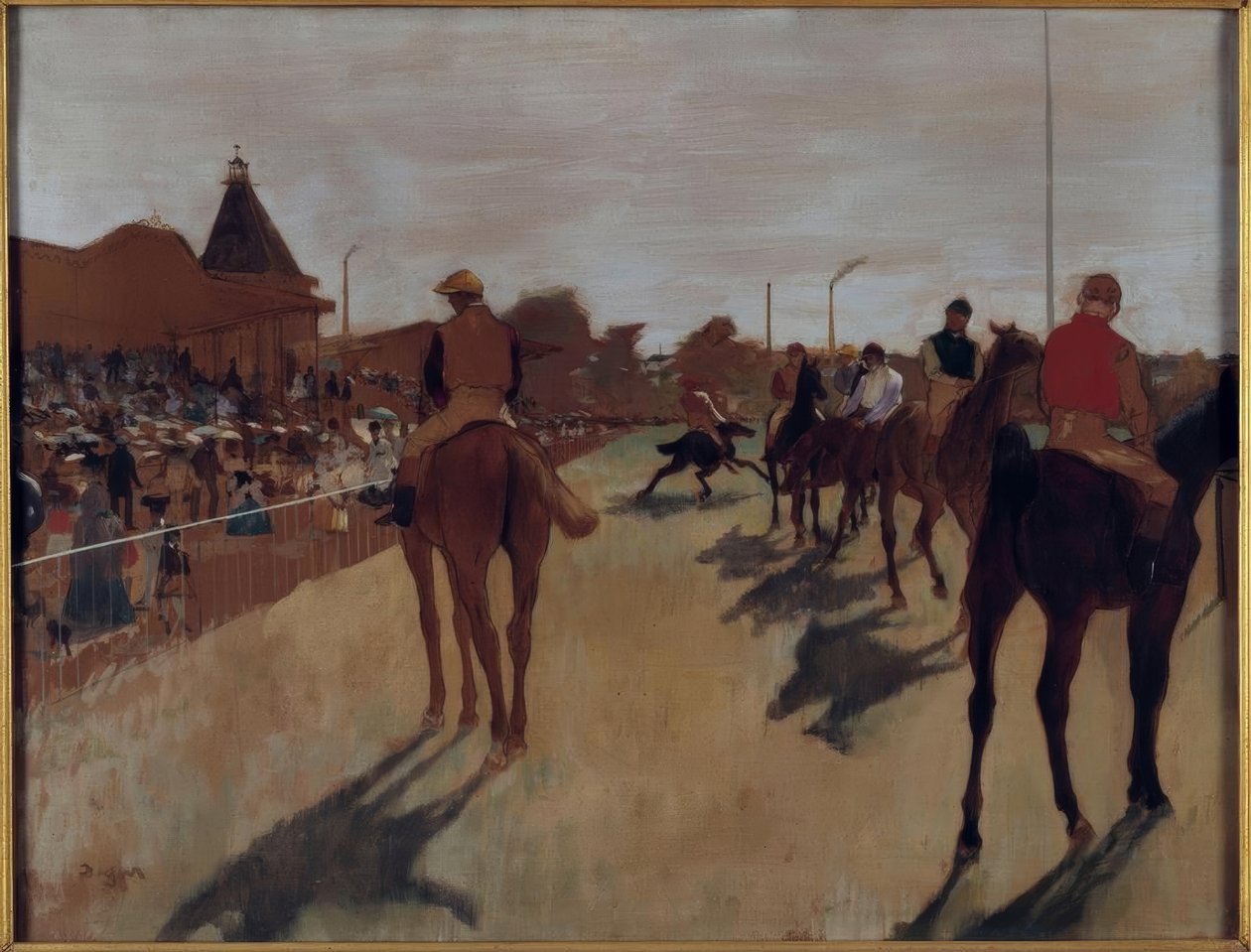 De parade, ook wel Paardenrennen voor de tribunes door Edgar Degas
