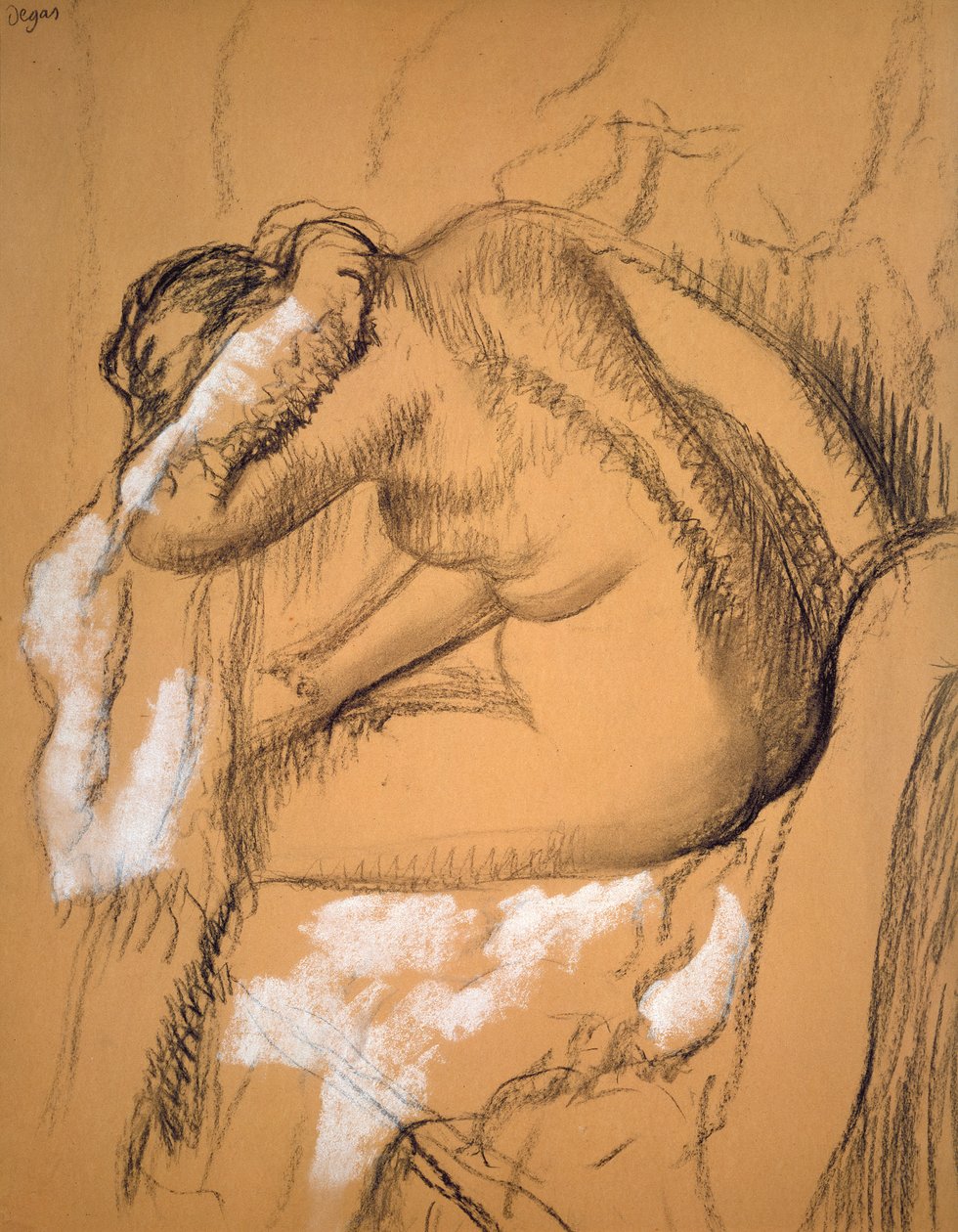 Vrouw die zichzelf droogt door Edgar Degas