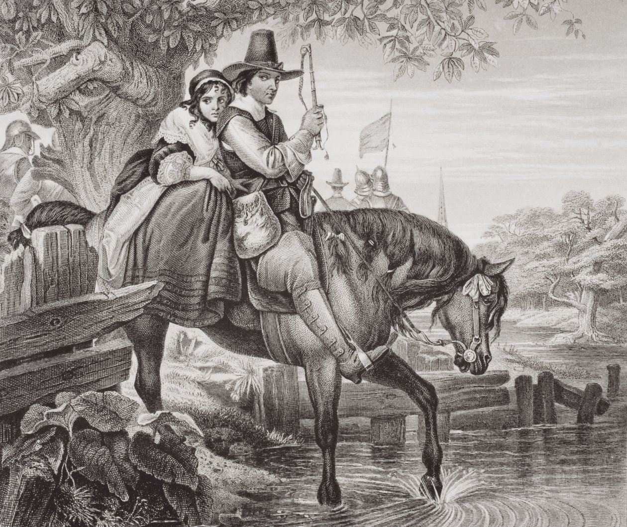 Karel II (1630-85) vermomd, geholpen bij zijn ontsnapping door Jane Lane na de nederlaag bij de Slag bij Worcester in 1651, uit 