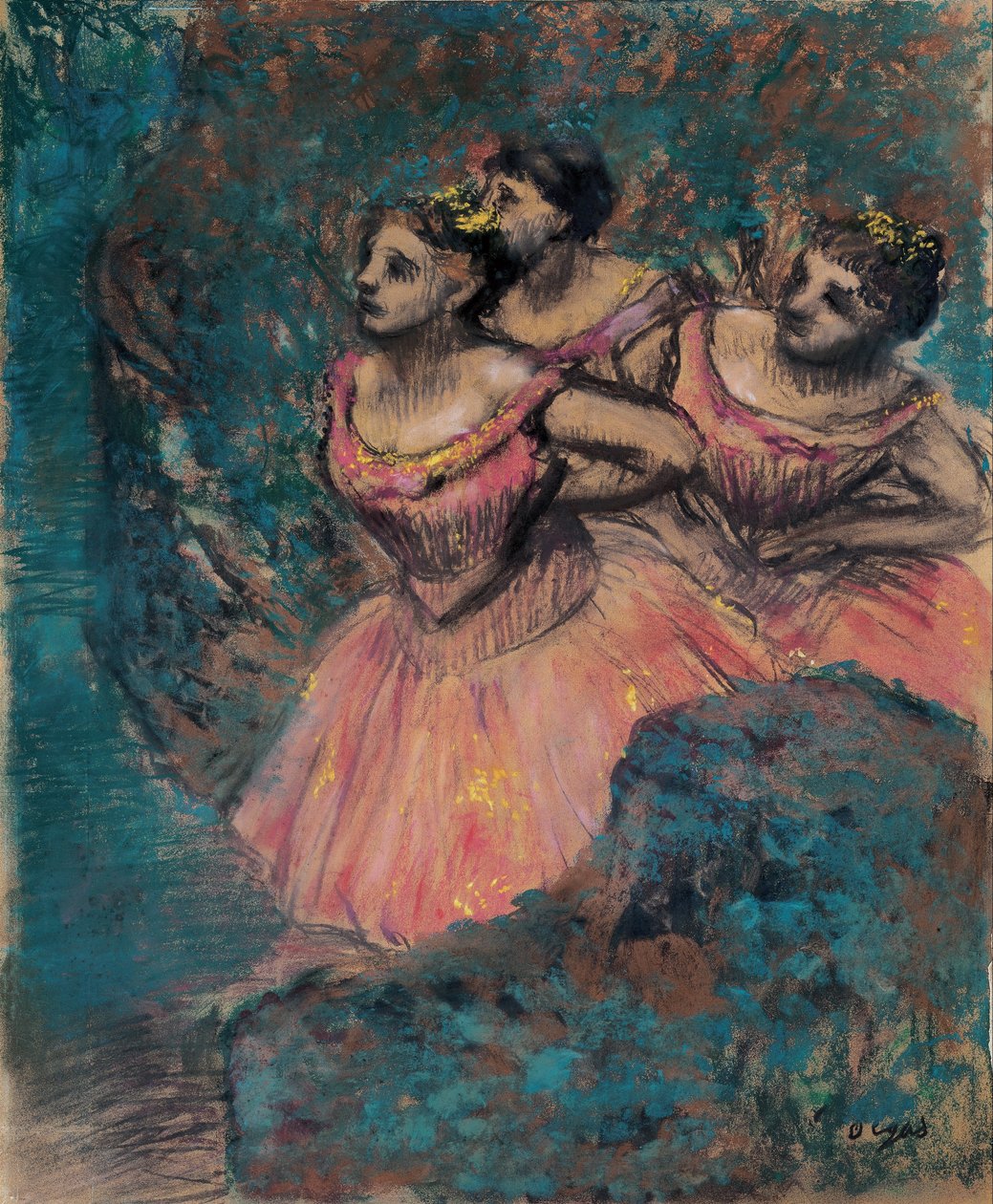 Drie Dansers in Rode Kostuums door Edgar Degas