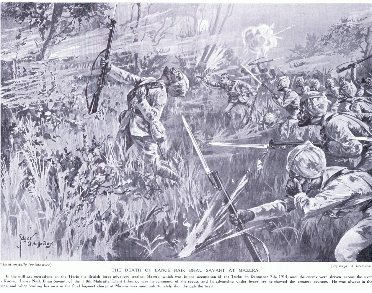De dood van Lance Nak Bhau Savant bij Mazera aan de Tigris, december 1914 door Edgar Alfred Holloway