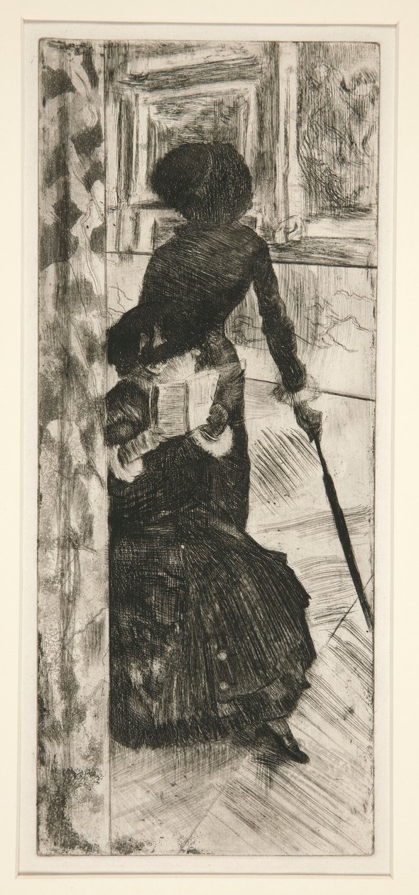 In het Louvre: Schilderij (Mary Cassatt) door Edgar Degas