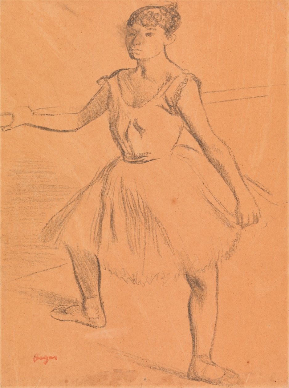 Ballerina staand aan een bar door Edgar Degas