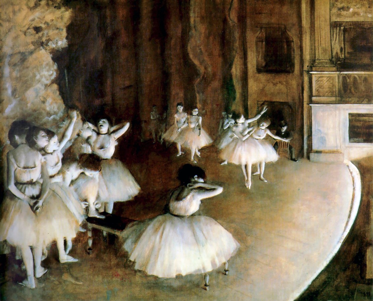 Balletrepetitie op het podium, 1874 door Edgar Degas