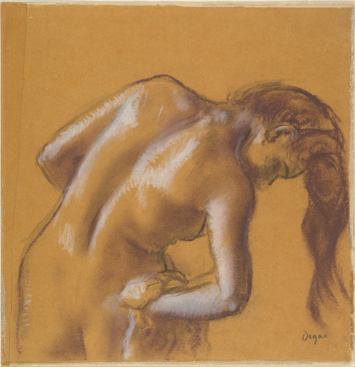 Een badgaster die zich afdroogt door Edgar Degas