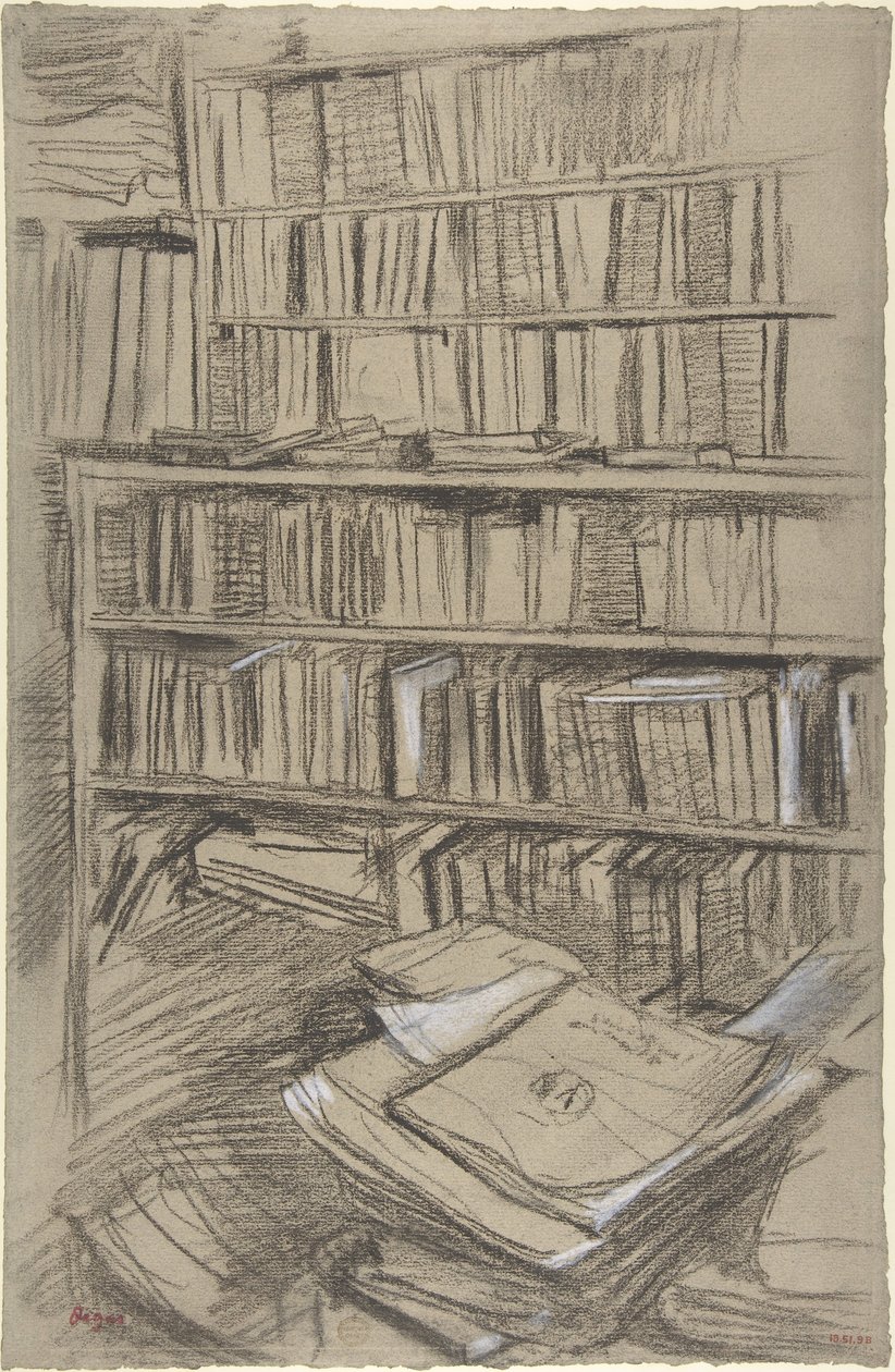 Boekenplanken, studie voor „Edmond Duranty“ door Edgar Degas